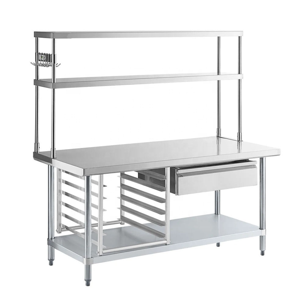 Commercial Kitchen Worktops - カスタマイズ可能な業務用厨房機器家具、キッチン作業台、ステンレス製作業台（上棚付き）