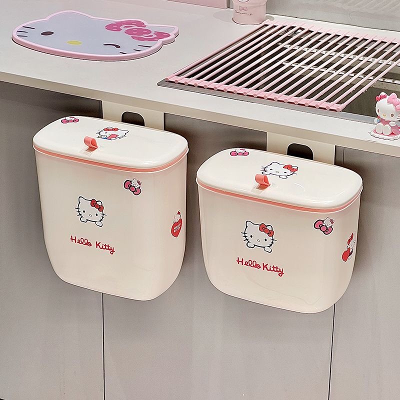 Commercial Kitchen Bin - かわいい漫画防水ステッカー付き吊り下げ式ゴミ箱、防臭フリップ蓋付きゴミ箱、キッチン用、寝室の引き出し用ゴミ箱