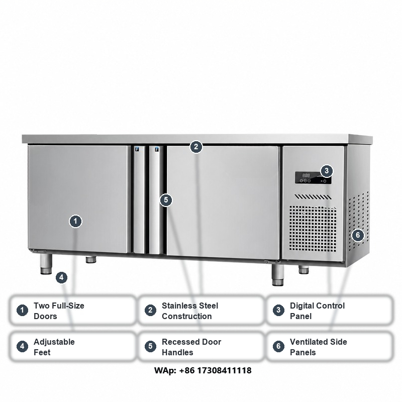 ステンレス製作業台付き冷蔵庫、2ドア、カウンター下設置型、業 - Commercial Kitchen Worktops のレビューと価格