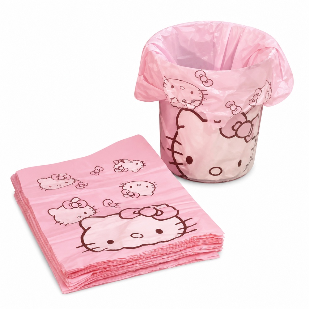 ピンクの漫画猫柄プリントベスト型ゴミ袋 50枚入り 30x5 - Commercial Kitchen Bin のレビューと価格